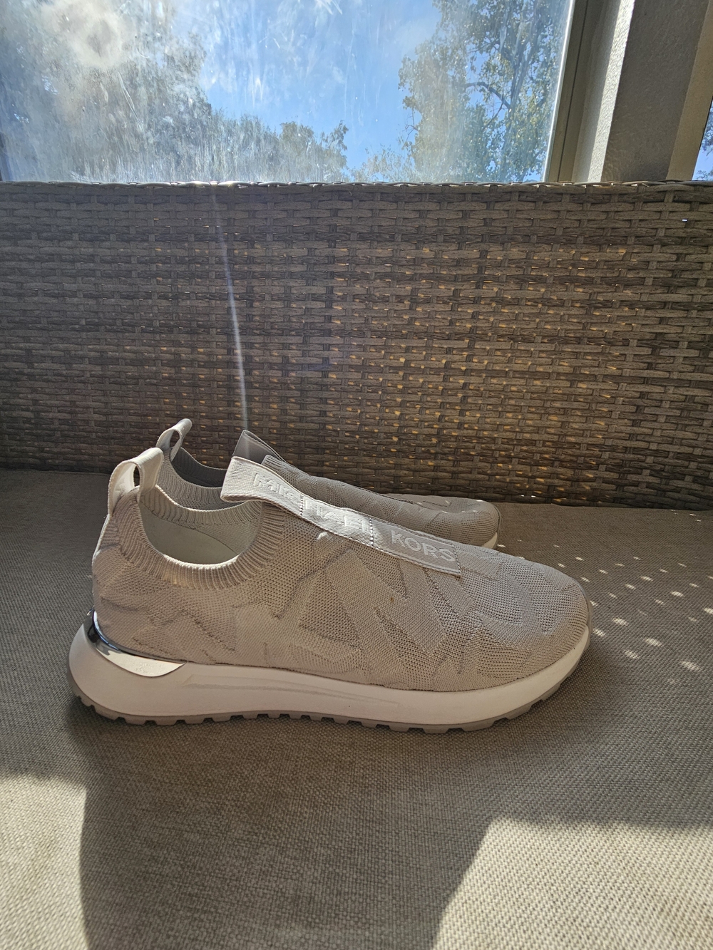 Michael Kors Womens’s Slip-On Knit Trainer in Light Grey